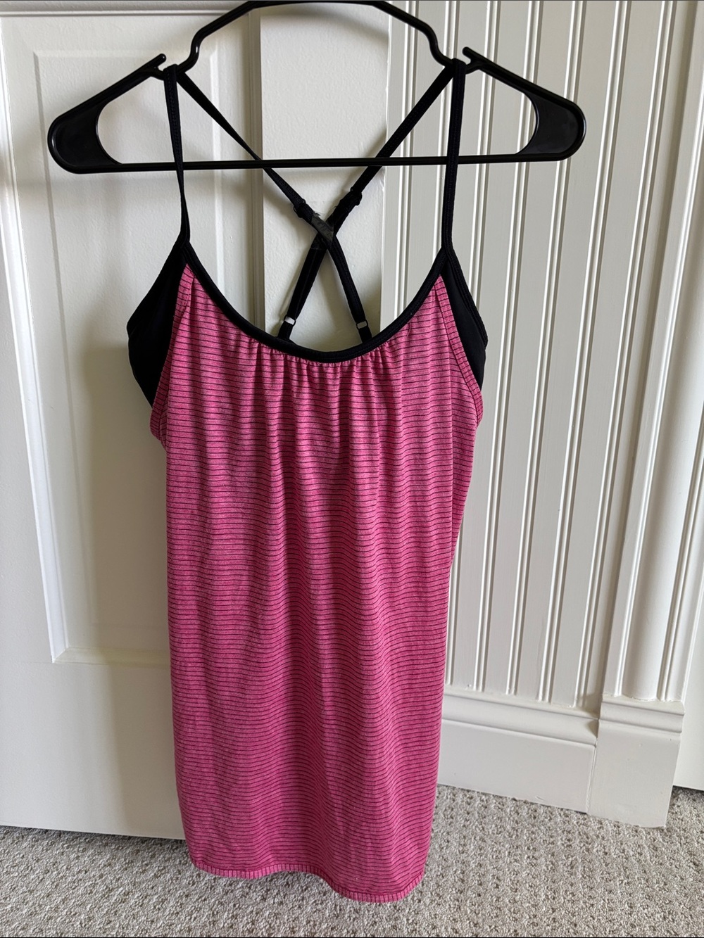 CALIA Pink and Black Striped Tank with Built-in Sports Bra Women’s Size Large